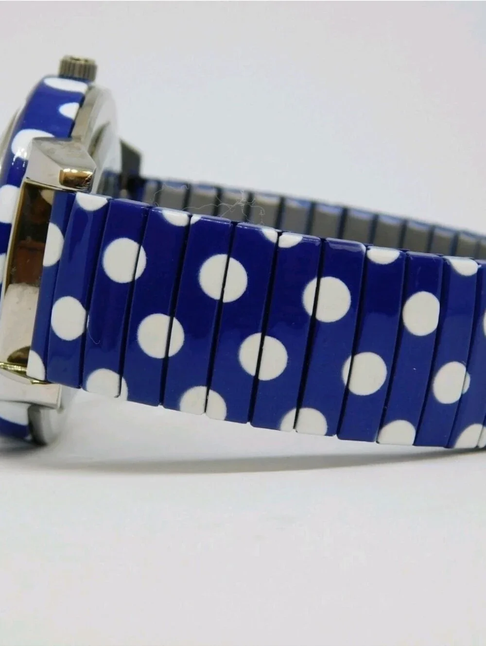 ISAAC MIZRAHI NEW Navy Polka Dot Stretch Band Women's Watch